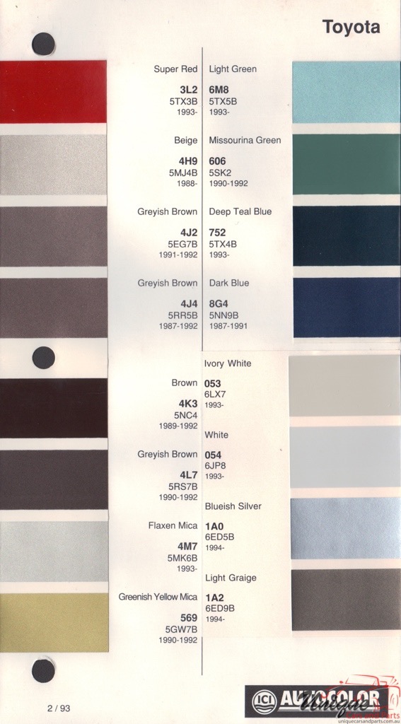 1990 - 1994 Toyota Paint Charts Autocolor 2